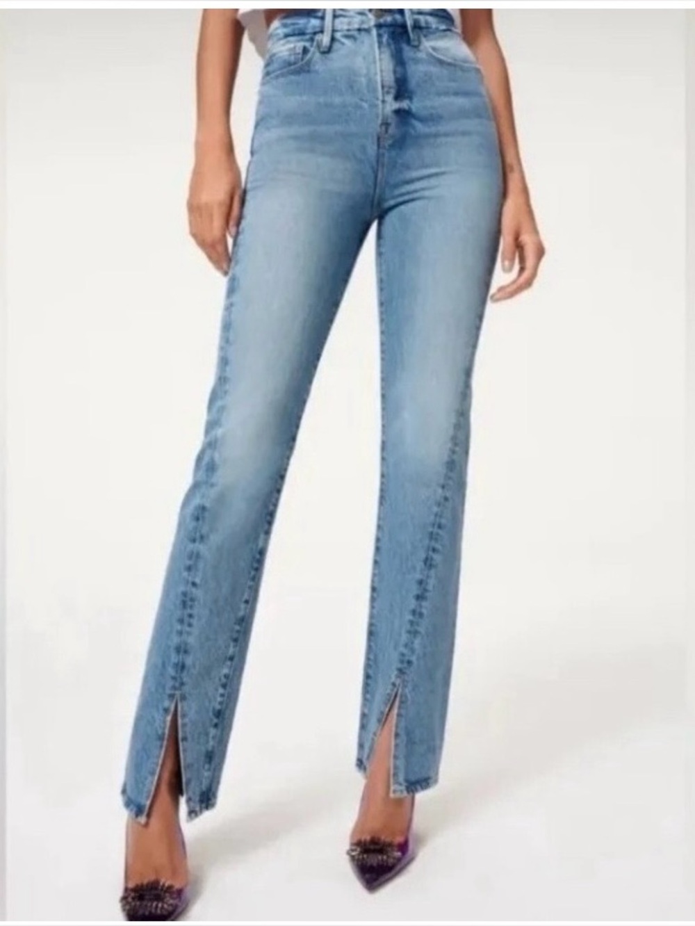 Good American Good Boy light wash straight leg jeans